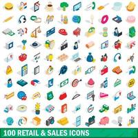 100 retail sales icons set, isometric 3d style