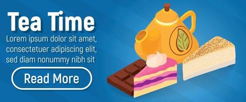 Tea time concept banner, isometric style vector