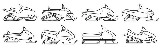 Mountain snowmobile icon set, outline style vector