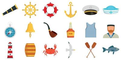 conjunto de iconos de marinero, estilo plano vector