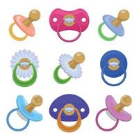 Pacifier icons set, cartoon style vector