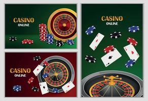 Roulette wheel game banner set, realistic style vector