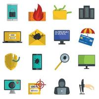 Cyber attack computer virus icons set vector isolated