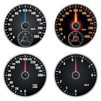 Speedometer indicator mockup set, realistic style vector