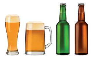 conjunto de maquetas de vidrio de botellas de cerveza, estilo realista vector