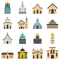 edificio de la iglesia iconos conjunto vector aislado