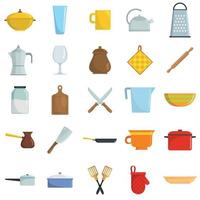 Utensilios de cocina herramientas cocinar iconos conjunto vector aislado