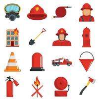 Fire fighter icons set vector isolated