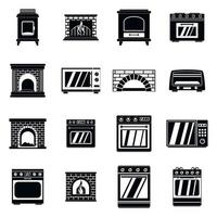 Oven stove fireplace icons set, simple style vector