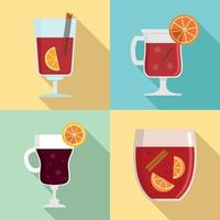 Mulled wine icon set, flat style vector