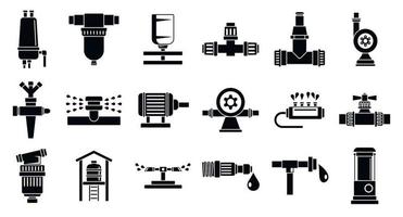 conjunto de iconos del sistema de riego del jardín, estilo simple vector