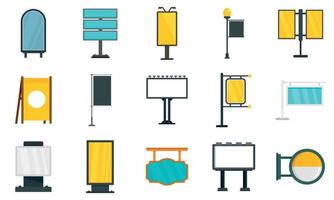 Outdoor advertising icons set, flat style vector
