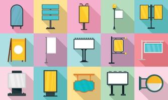 Outdoor advertising icons set, flat style vector