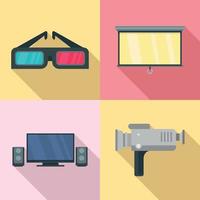 Home movie icons set, flat style vector