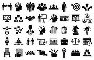 Business planning meeting system icons set, simple style vector