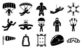 Skydivers icons set, simple style vector