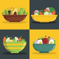 Salad bowl banner horizontal set, flat style vector