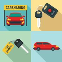 Car sharing icons set, flat style vector