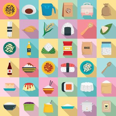 Rice icons set, flat style