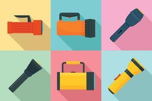 Flashlight icon set, flat style vector