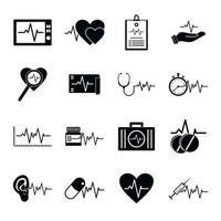 Heart pulse beat icons set, simple style vector