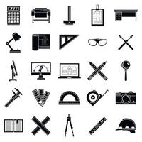 Technical & engineering drawing tools. Vector flat icon set. Architect  drafting instrument. Isolated object Stock Vector