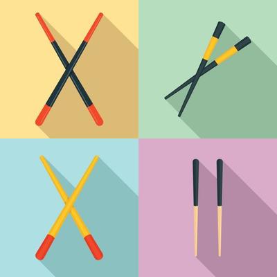 Chopsticks icons set, flat style