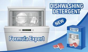 Dishwasher concept background, realistic style vector