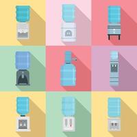 Cooler water icon set, flat style vector