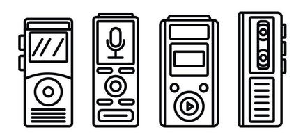 Modern dictaphone icons set, outline style vector