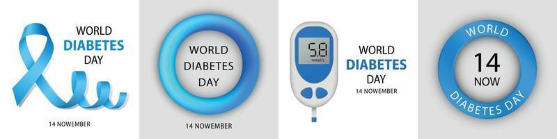Diabetes day banner set, realistic style vector