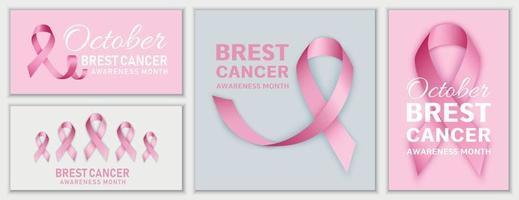 Breast cancer october banner set, realistic style vector