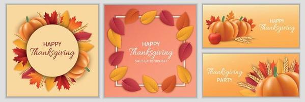 Thanksgiving day festival banner set, realistic style vector