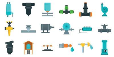 Irrigation system icon set, flat style vector