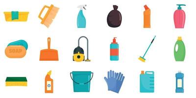 Cleaner equipment icons set, flat style vector