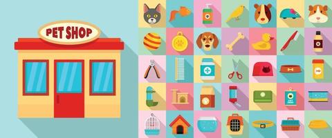 Pet store icon set, flat style vector