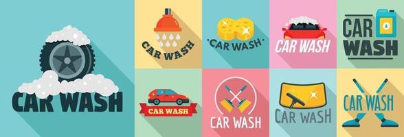 Car wash logo set, flat style vector