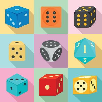 Dice icons set, flat style
