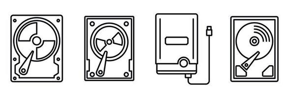 Compact hard disk icons set, outline style vector