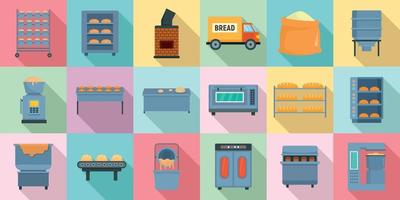 Bakery factory icons set, flat style vector