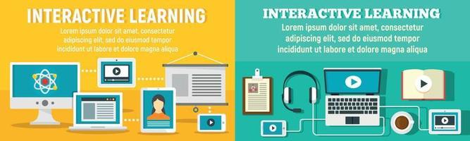 Interactive learning banner set, flat style vector