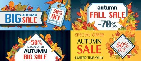 Autumn sale fall season concept set, cartoon style vector