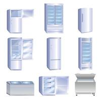 Congelador, conjunto de iconos de estilo de dibujos animados vector