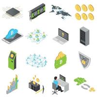 Blockchain technology icons set, isometric style vector