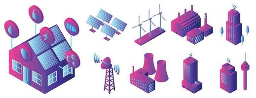 Intelligent building icon set, isometric style vector