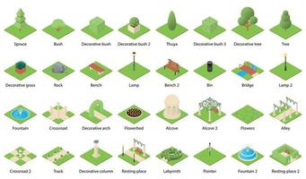 Park nature elements icons set, isometric style vector