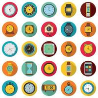 Time and clock icons set, flat style vector