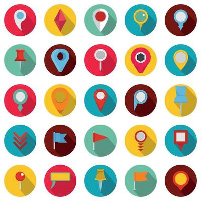 Map pointer icons set, flat style