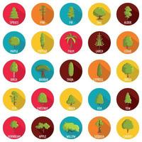 Tree icons set, flat style vector