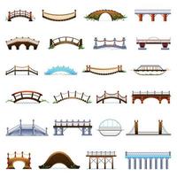 Bridges icons set, cartoon style vector